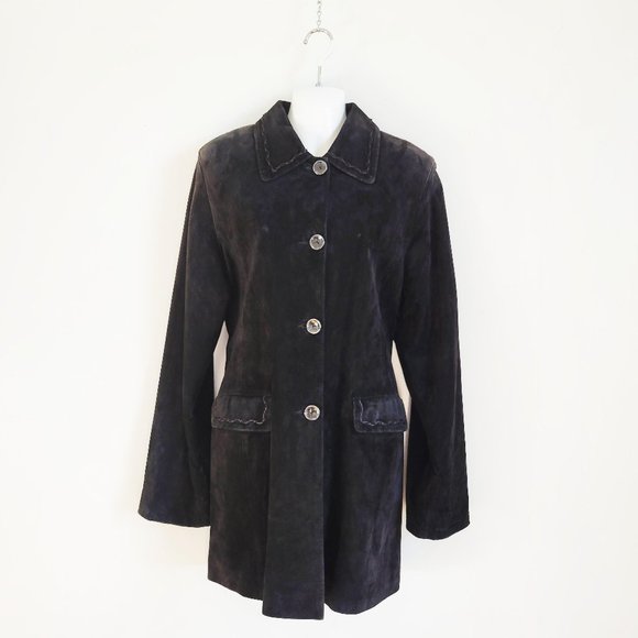 Vintage Black Suede Jacket Size M/L, Black Long Suede Jacket, Suede Duster Coat - Picture 1 of 10